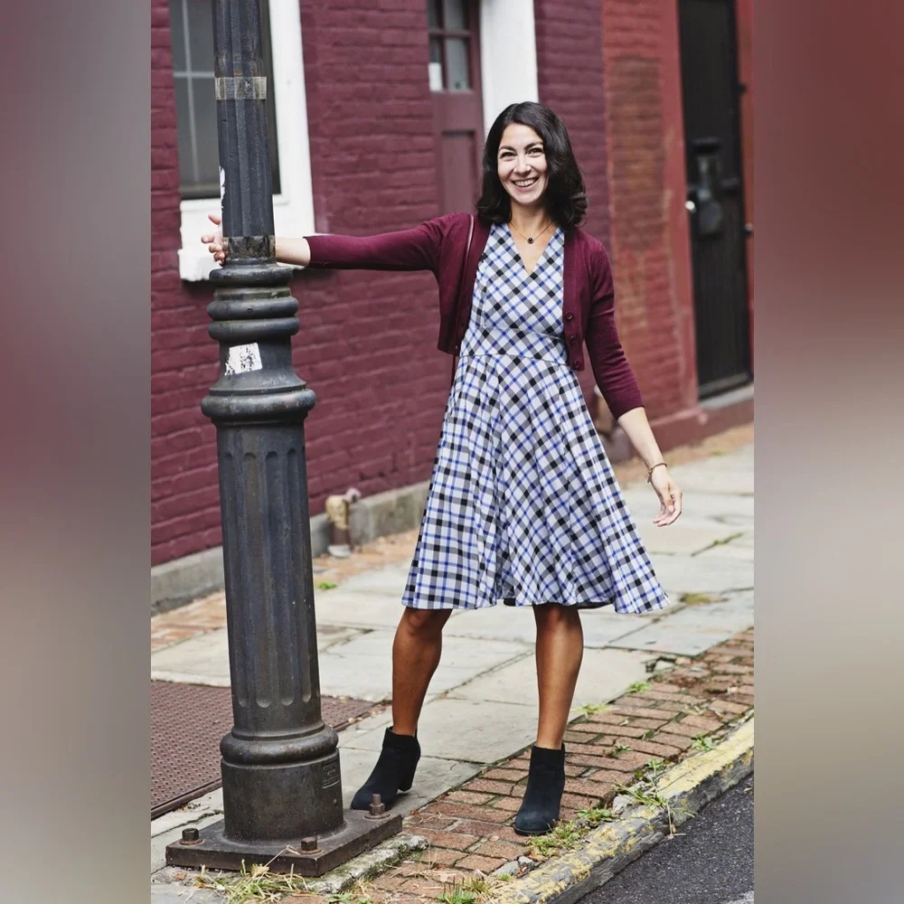 Karina Cece Dress - Navy & Gray Plaid with Pockets - Picture 5 of 14
